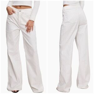NWT Good American Good Ease Relaxed Jeans Wide Leg Rhinestone Pinstripe Sz 00 24